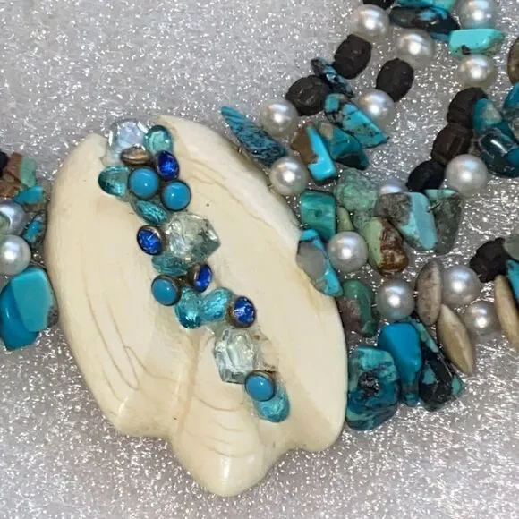 Bespoke Vintage Bone & Turquoise Organic Statement Necklace!